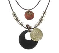 sourcing map Collares largos bohemios para mujer, apilables, cordón de cuero, vintage, con colgante de disco de madera, estilo étnico ajustable, 1, Metal, Ágata