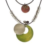 sourcing map Collares largos bohemios para mujer, apilables, cordón de cuero, vintage, con colgante de disco de madera, estilo étnico ajustable, 1, Metal, Ágata