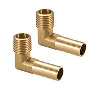 sourcing map Conector de manguera de púas de latón, codo de 90 grados, 10 mm de púas a conector adaptador de tubo macho de 1/4 PT, 2 uds.