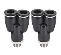 sourcing map Conector Manguera Empuje, Racor Neumatico de Tipo Y, Tubo de 12mm Diámetro Exterior x 1/4PT Macho, Adaptador Manguera Tubo, Enchufe Rapido Neumatico, Negro 2 Piezas