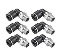 sourcing map Conector Manguera, Racor Neumatico de Codo Enchufable, Tubo de 6mm Diámetro Exterior x 1/8 NPT Macho, Adaptador Manguera Tubo, Enchufe Rapido Neumatico, Negro 6 Piezas