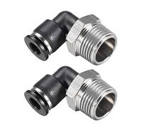 sourcing map Conector Manguera, Racor Neumatico de Codo Enchufable, Tubo de 6mm Diámetro Exterior x 3/8 NPT Macho, Adaptador Manguera Tubo, Enchufe Rapido Neumatico, Negro 2 Piezas