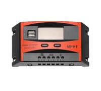 sourcing map Controlador de carga solar MPPT de 30 A, cargador de panel solar, 12 V, 24 V, regulador inteligente de adaptación automática con pantalla LCD, ajuste de temporizador de puerto USB dual