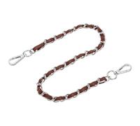 sourcing map Correa de cadena para bolso, 24 x 0.43 pulgadas, cadena plana de hierro de cuero, correas de bolso con hebillas para hombro y bolsas cruzadas (correa marrón oscuro + cadena plateada)