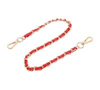 sourcing map Correa de cadena para bolso, 24 x 0.43 pulgadas, cadena plana de hierro de cuero, correas de bolso con hebillas para bolsas de hombro y cruzadas (correa roja + cadena dorada)