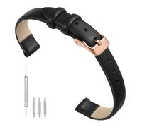 sourcing map Correa de piel auténtica negra de 10 mm de ancho, correa de reloj de cuero elegante y plana, hebilla de tono oro rosa para hombres y mujeres