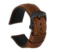 sourcing map Correa de reloj de 24 mm de ancho, de piel encerada al aceite, liberación rápida, correa de repuesto con pasador de hebilla para hombres y mujeres, regalo negro y marrón