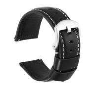 sourcing map Correa de reloj de 24 mm de ancho, piel encerada al aceite, liberación rápida, correa de repuesto con pasador de hebilla para hombres y mujeres, regalos plateados-negro