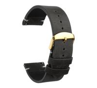 sourcing map Correa de reloj de piel auténtica de 22 mm de grano superior de liberación rápida con hebilla dorada de acero inoxidable 304 para hombres y mujeres, color negro