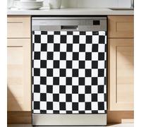 sourcing map Cubierta para lavavajillas, 66 x 58,5 cm, gancho y bucle, cubierta decorativa para puerta delantera, panel de nevera, calcomanía para electrodomésticos, cocina, negro y blanco a cuadros