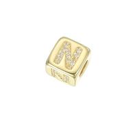 sourcing map Cuentas de cubo con letras de diamantes de imitación, 26 letras, dije cuadrado europeo A-Z, abalorio de dados del alfabeto N inicial para colgante DIY, 9mm, Circonita cúbica