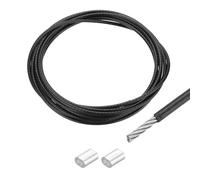sourcing map Cuerda de alambre de 5 m, cable de acero inoxidable 304 de 5/32 pulgadas (4 mm) recubierto de vinilo con 2 fundas de aluminio para colgar, tendederos, levantamiento de ropa, color negro