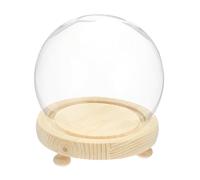 sourcing map Cúpula redonda de cristal, 4.7 x 3.9 pulgadas, tarro de campana de cristal decorativo, campana de cúpula de vidrio con base de madera para manualidades de flores, coleccionables