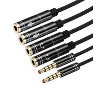 sourcing map Divisor de cable de audio, 3,5 mm macho a doble hembra de 3,5 mm y adaptador de conector de audio para PC, portátil, smartphone, 1 pie, color negro