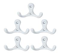 sourcing map Doble Pared Gancho, Zinc Aleación Pared Montaje Bufanda Abrigo Doble Diente Bata Gancho, Ropa Suspensión Soporte con Tornillos Blanco 5 Piezas