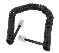 sourcing map Elástico RJ11 4P4C Enrollado Extensión Cable De Teléfono 35.6cm Negro Largo