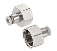 sourcing map Empuje para conectar accesorios de rosca hembra de 1/2 PT, tubo de 6 mm OD niquelado, cobre recto Unión de accesorios, paquete de 2