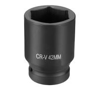 sourcing map Enchufe de impacto de 6 puntos, 1 pulgada, 42 mm, enchufe métrico CR-V, eje hexagonal de acero para reparación de tuercas de eje de máquina, color negro