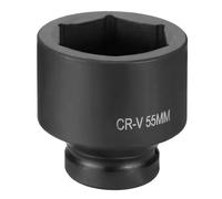 sourcing map Enchufe de impacto de 6 puntos, 1 pulgada, 55 mm, enchufe métrico CR-V, eje hexagonal de acero para reparación de tuercas de eje de máquina, color negro