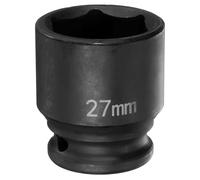 sourcing map Enchufe de impacto de 6 puntos de 27 mm, métrico, 1/2 pulgada, unidad cuadrada de 1.65 pulgadas (42 mm) de largo, acero fosfatado Cr-Mo, tuercas hexagonales, color negro
