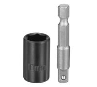 sourcing map Enchufe de impacto poco profundo de 6 puntos de 0.25 pulgadas, 10 mm, enchufe métrico de 25 mm de largo con adaptador de vástago hexagonal de 0.6 cm de 50 mm, adaptador de enchufe de
