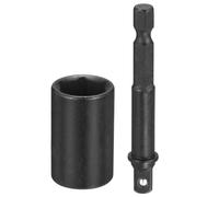 sourcing map Enchufe de impacto poco profundo de 6 puntos de 0.25 pulgadas, 11 mm, enchufe métrico de 25 mm de largo con adaptador de vástago hexagonal de 0.6 cm de 65 mm, adaptador de enchufe de