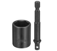 sourcing map Enchufe de impacto poco profundo de 6 puntos de 0.25 pulgadas, 14 mm, enchufe métrico de 25 mm de largo con adaptador de vástago hexagonal de 0.6 cm de 65 mm, adaptador de enchufe de