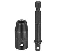 sourcing map Enchufe de impacto poco profundo de 6 puntos de 0.25 pulgadas, 5 mm, enchufe métrico de 25 mm de largo con adaptador de vástago hexagonal de 0.6 cm de 65 mm, adaptador de enchufe de acero