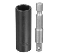 sourcing map Enchufe de impacto profundo de 6 puntos de 0.25 pulgadas, 12 mm, enchufe métrico de 50 mm de largo con adaptador de vástago hexagonal de 0.25 pulgadas de 50 mm, adaptador de enchufe de