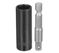 sourcing map Enchufe de impacto profundo de 6 puntos de 0.25 pulgadas, 13 mm, enchufe métrico de 50 mm de largo con adaptador de vástago hexagonal de 0.25 pulgadas de 50 mm, adaptador de enchufe de