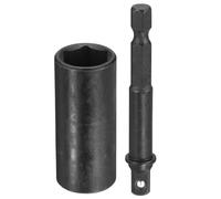 sourcing map Enchufe de impacto profundo de 6 puntos de 0.25 pulgadas, 15 mm, enchufe métrico de 50 mm de largo con adaptador de vástago hexagonal de 0.6 cm de 65 mm, kit de herramientas de adaptador