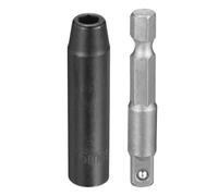 sourcing map Enchufe de impacto profundo de 6 puntos de 0.25 pulgadas, 5 mm, enchufe métrico de 50 mm de largo con adaptador de vástago hexagonal de 0.25 pulgadas de 50 mm, kit de herramientas de