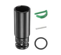 sourcing map Enchufe de impacto profundo de 6 puntos de 1/2 pulgada, 22 mm, métrico estándar, eje de acero Cr-Mo, tuerca hexagonal con pasador de bloqueo de anillo de goma