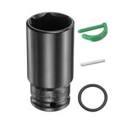 sourcing map Enchufe de impacto profundo de 6 puntos de 1/2 pulgada, 30 mm, métrico, estándar, eje de acero Cr-Mo, tuercas hexagonales con pasador de bloqueo de anillo de goma