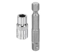 sourcing map Enchufe de impacto profundo de 6 puntos de 1/4 de pulgada, 6 mm, enchufe métrico de 1 pulgada de longitud con adaptador de vástago hexagonal de 1/4 pulgadas, adaptador de enchufe de acero