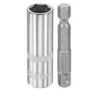 sourcing map Enchufe de impacto profundo de 6 puntos de 1/4 pulgadas, 11 mm, enchufe métrico de 2 pulgadas de longitud con adaptador de vástago hexagonal de 1/4 pulgadas, adaptador de enchufe de acero