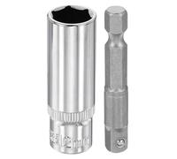 sourcing map Enchufe de impacto profundo de 6 puntos de 1/4 pulgadas, 12 mm, enchufe métrico de 2 pulgadas de longitud con adaptador de vástago hexagonal de 1/4 pulgadas, adaptador de enchufe de acero