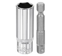 sourcing map Enchufe de impacto profundo de 6 puntos de 1/4 pulgadas, 13 mm, enchufe métrico de 2 pulgadas de longitud con adaptador de vástago hexagonal de 1/4 pulgadas, adaptador de enchufe de acero