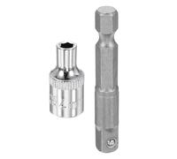 sourcing map Enchufe de impacto profundo de 6 puntos de 1/4 pulgadas, 4 mm, enchufe métrico de 1 pulgada de longitud con adaptador de vástago hexagonal de 1/4 pulgadas, adaptador de enchufe de acero