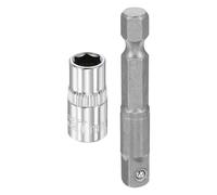 sourcing map Enchufe de impacto profundo de 6 puntos de 1/4 pulgadas, 7 mm, enchufe métrico de 1 pulgada de longitud con adaptador de vástago hexagonal de 1/4 pulgadas, adaptador de enchufe de acero
