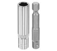 sourcing map Enchufe de impacto profundo de 6 puntos de 1/4 pulgadas, 8 mm, enchufe métrico de 2 pulgadas de longitud con adaptador de vástago hexagonal de 1/4 pulgadas, adaptador de enchufe de acero