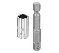 sourcing map Enchufe de impacto profundo de 6 puntos de 1/4 pulgadas, 9 mm, enchufe métrico de 1 pulgada de longitud con adaptador de vástago hexagonal de 1/4 pulgadas, adaptador de enchufe de acero