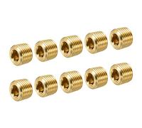 sourcing map Enchufe de tubo de latón 1/4 NPT rosca macho hexagonal cabeza interna accesorio para tubería de combustible de agua y aire paquete de 10 unidades