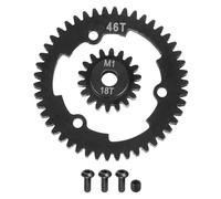 sourcing map Engranaje recto de acero endurecido M1, eje 46T/18T de 5 mm, acero endurecido mod, mejora el engranaje principal para motor de cepillo sin escobillas modelo de coche (paquete de 2, negro)