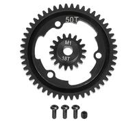 sourcing map Engranaje recto de acero endurecido M1, eje 50T/18T de 5 mm, acero endurecido mod, mejora el engranaje principal para motor de cepillo sin escobillas modelo de coche (paquete de 2, negro)