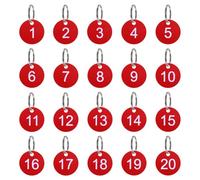 Sourcing Map Etiquetas numéricas para llaves del 1 al 20, 20 llaveros redondos de plástico numerados de 35 mm para llaves de dormitorio, taquillas de casa, color rojo