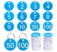 sourcing map Etiquetas para llaves con números, 1-100 etiquetas de plástico para colgar con anillo de metal, etiquetas numeradas para dormitorio, llavero, caja, armarios (azul claro y blanco)