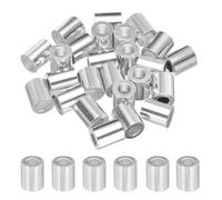 sourcing map Férula redonda única de aluminio de 1/4 pulgadas de 6 mm para extremo de línea de cable de cuerda de alambre, plata, 25 unidades