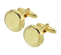 sourcing map Gemelos clásicos con inicial para hombre, gemelos de cobre para hombre, alfabeto de la A a la Z, 26 letras doradas J, esmoquin con caja de regalo para negocios casuales a formales, marido