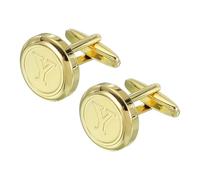 sourcing map Gemelos clásicos con inicial para hombre, gemelos de cobre para hombre, alfabeto de la A a la Z, 26 letras doradas, con caja de regalo para negocios casuales a formales, marido de boda